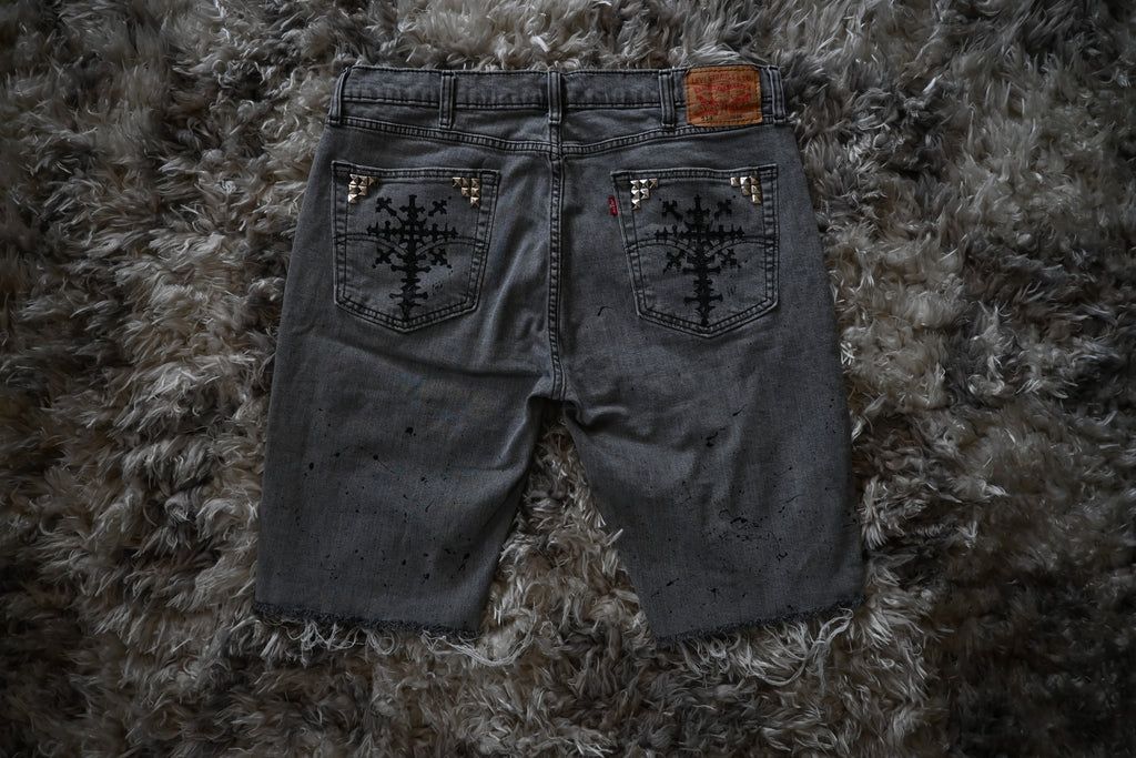 X (OOPSIES) Up-Cycled Jean Shorts W38