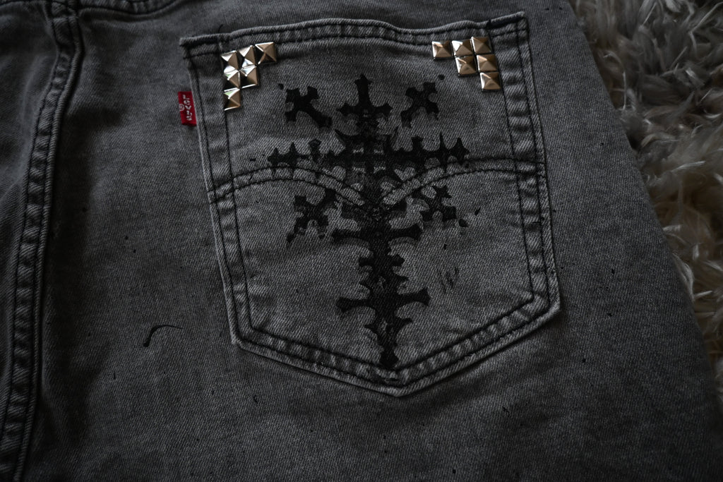 X (OOPSIES) Up-Cycled Jean Shorts W38