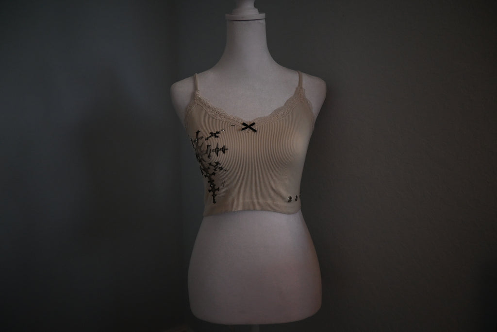 Upcycled Beige Cross Tank WXS