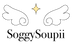 Decorative logo with angel wings and a star above the brand name 'SoggySoupii' on a white background.
